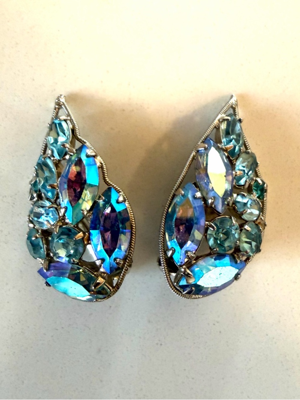 Aurora Blue Crystal Teardrop Earrings - Vintage-Inspired